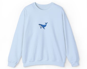 Whale Embroidered Crewneck Sweatshirt, Ocean Lover Gift, Nautical Jumper, Whale Graphic Sweater, Sea Life Apparel, Gift for Whale Enthusiast