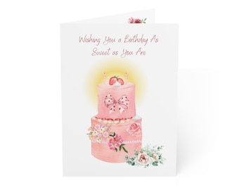 Greeting Cards, birthday cake watercolor design, wishing you a birthday as sweet as you are, Birthday Cards Set, Happy Birthday