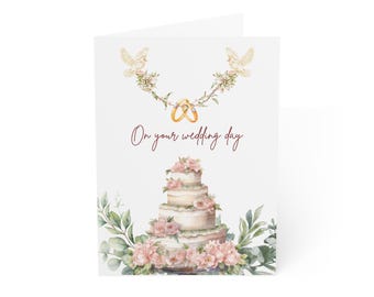 Elegant Wedding Greeting Cards - Floral Cake Design, Wedding Invitations, Bridal Shower Cards, Anniversary Greetings, Stationery Set