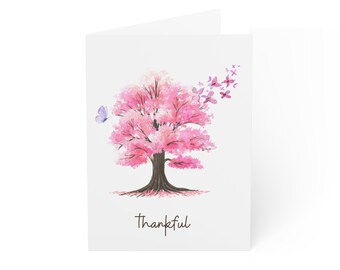 Greeting Cards, Cherry Blossom Tree Thank You Cards - Set of 10, Elegant Notecards, Stationery Set, Handwritten Note Cards, Bulk Cards Pack