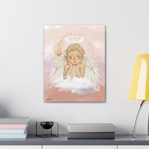 Canvas Stretched, Cherub Painting, Wall Art Decor, Heavenly Cherub Artwork Print, Angelic Cherub Wall Decor