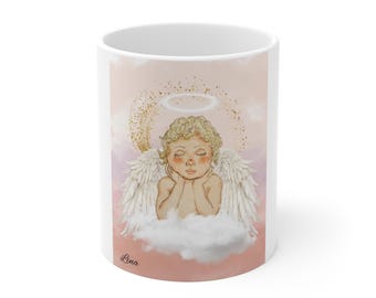 Heavenly Angel Mug, Cute Angel Coffee Cup, Gift for Angel Lovers, Pastel Aesthetic Drinkware, Spiritual Home Decor