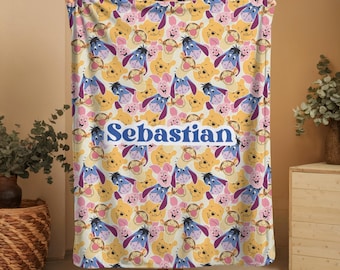 Personalized Vintage Winnie the Pooh Blanket Pooh and Friends Blanket Custom Name Blanket Baby Blanket Baby Shower Gift Winnie the Pooh Gift