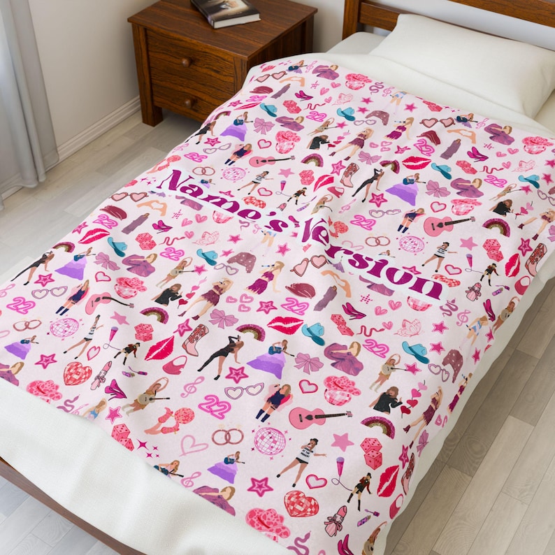 Personalized Velveteen Plush Taylor Blanket Custom Girls Blanket Adorable Swifty Blanket for Girls Toddler Girl Bedding Gift To Niece 50" × 60"