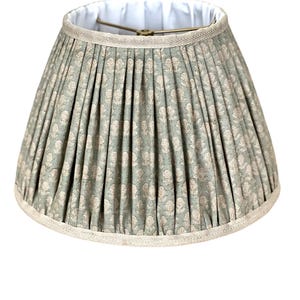 Blue Gray Flower Pleated Raw Linen Block Print Drum Bespoke Lampshade