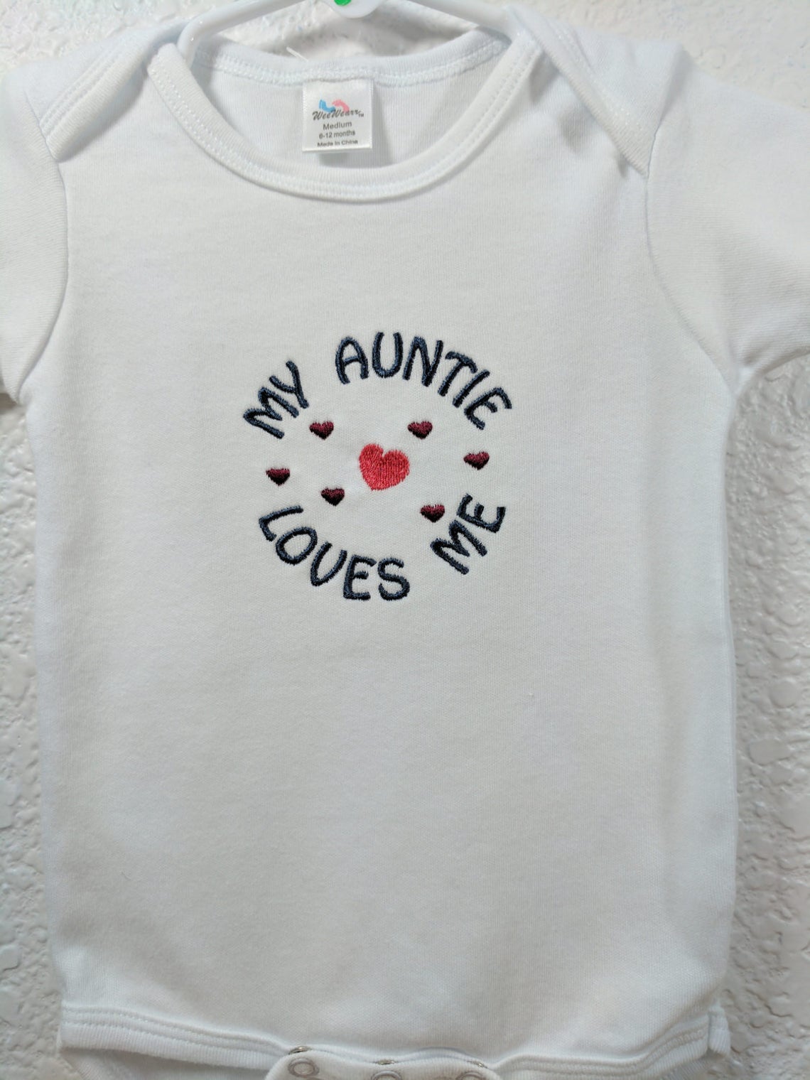 Onesie Baby Clothes My Auntie Loves Me with hearts embroidered Etsy