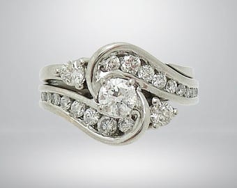 14k Weißgold-Finish 925 Silber Rundschliff Lab-Erstellter Diamant Ehering Brautgeschenk Ring Set