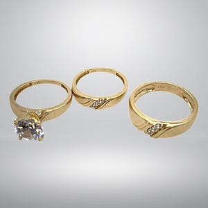 Wedding Bridal His/Her Trio Ring Set Diamond 14K Yellow Gold Plated Pure 925 Silver image 3