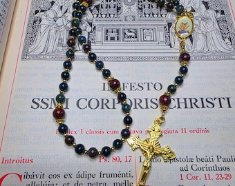 Bloodstone & Poppy Jasper Rosary | Gold-Tone Findings | Handmade Catholic Rosary with Chalice Center