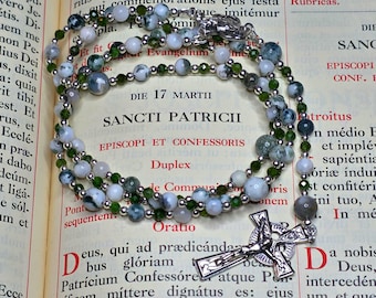 St. Patrick Rosary – Tree Moss Agate & Chrome Diopside | Handmade Catholic Gift