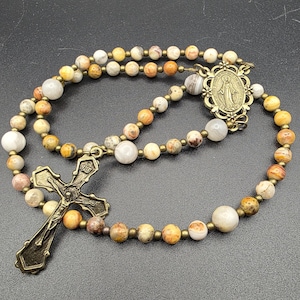 Handmade Agate Catholic Rosary: Bronze Crucifix & Miraculous Medal