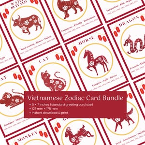 Vietnamese Zodiac Cards and Wall Art – Full Set of 12, Lunar New Year (Digital Download)