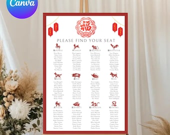 Chinese New Year 2026 Seating Chart Template | New Year Parties, Weddings & Special Occasions | Editable Canva Design (Digital Download)