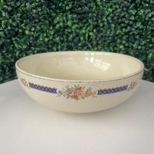 Uranium glaze- Hall&#39;s Superior Quality Kitchenware Blue Bouquet 9 Inch Serving Bowl. 1940s-60s.