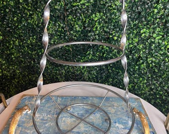 Vtg two-tier silver plated serving rack with twisted handle