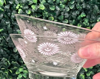 Set of 2 Pink TODD Floral Etched Depression Glass Dessert Dish