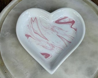 Pink Marbled heart shaped trinket dish