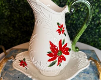 Napcoware poinsettia pitcher and underplate