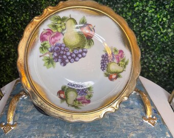 Vtg Lefton China small mixed fruit gold trimmed bowl