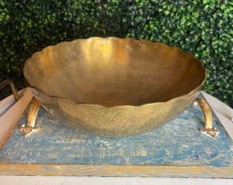 vtg scalloped edge solid brass bowl