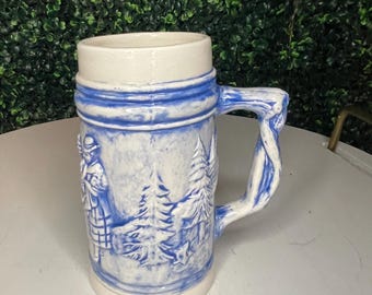 German Blue and White Ceramic Beer Stein