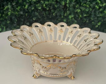 Mid 20th century Antique Old Paris Porcelain Pierced Compote Centerpiece by Stanford China.