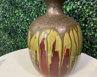 Mid Century Glasser Pottery On Deep Red Glaze Vase Drip
