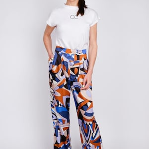 Como Wide Leg Pants for Women – Abstract Print, High Waist Statement Trousers