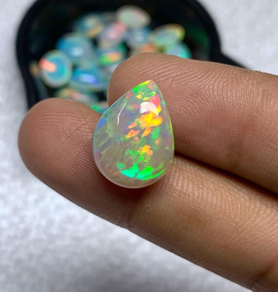 Pear Shape Ethiopian Opal, Honeycomb Welo Opal Gemstone, Multi Flash Fire
