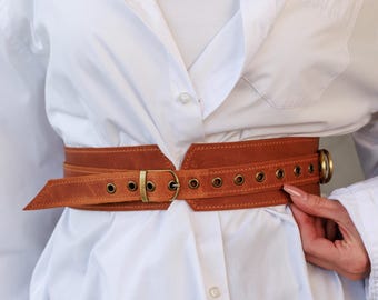 knee length dresses for ladies Double Buckle Waist Belt – Leather Wide Belt Womens main image 1