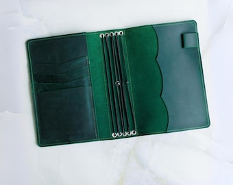 Leather travel notebook cover, Monogrammed notebook cover, Notebook cover with pockets, Customized notebook, Journal cover with pen holder