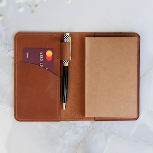 Customized leather notebook cover, Travel notebook cover, A6 leather journal cover, Personalized journal cover, Refillable leather notebook