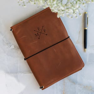 Funda de diario de cuero personalizada, Diario de cuero recargable, Diario encuadernado con grabado, Funda de cuaderno con monograma, Funda de diario hecha a mano