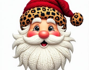 Santa with Leopard Print Rimmed Hat