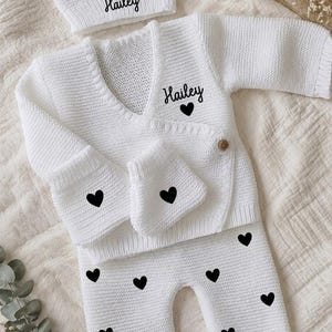 Tenue de naissance - Ensemble en mailles bébé personnalisé - cadeau naissance - vêtements bébé - pour nouveau né - prénom