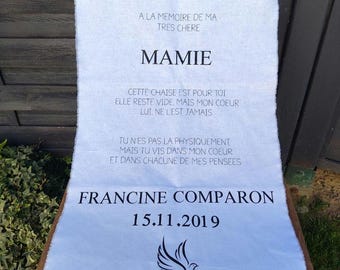 Drap commémoratif pour chaise de mariage, panneau commémoratif, place réservée, tissus commémoratif hommage, écharpe commémorative, bannière