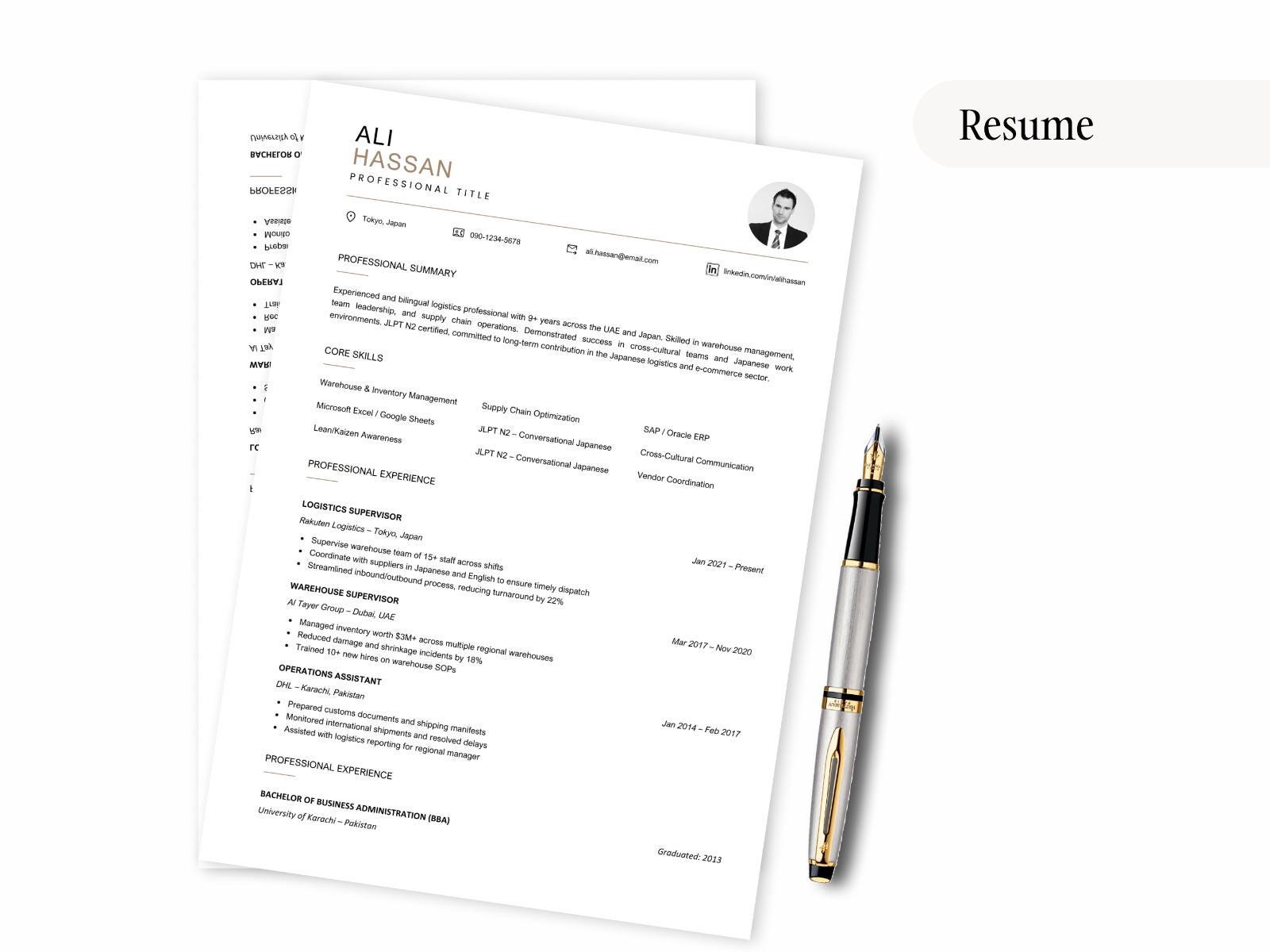 Japanese Professional Resume Template | Bilingual CV + Cover Letter ...