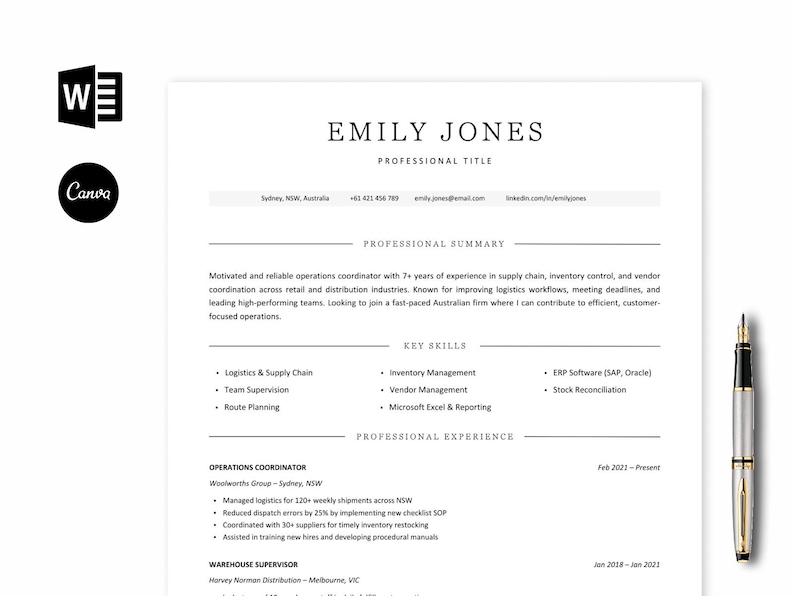 Australia Cv Pattern Australia CV Template | Professional Resume Format for Australian Jobs ...