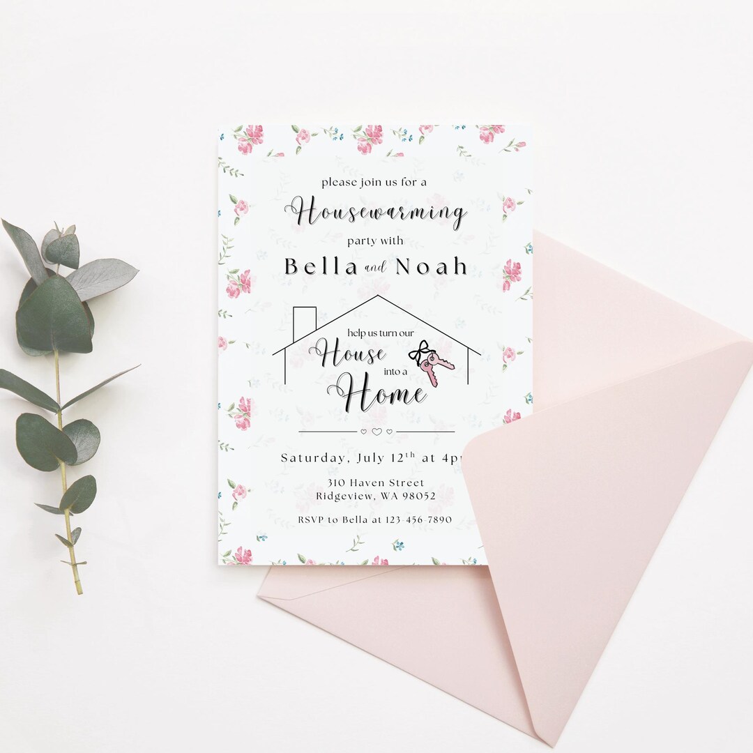 Boho Pink Housewarming Invitation Template - Editable and Instant ...