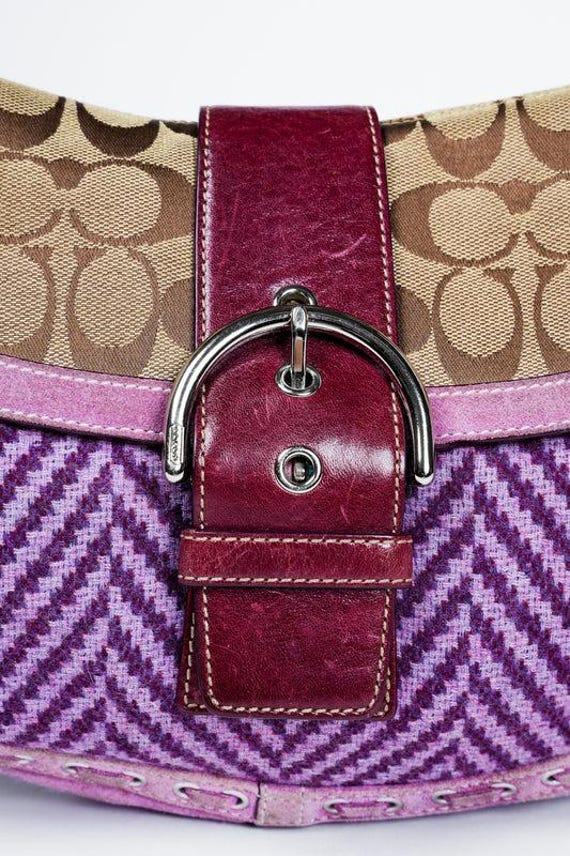 Vintage Y2K Coach Soho Signature Purple Tweed Handbag - Gem