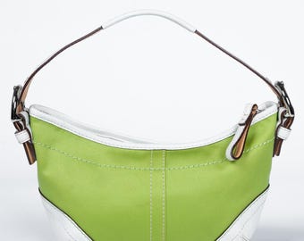 Vintage Y2K Coach 1877 Green Sateen & Leather Soho Shoulder Bag