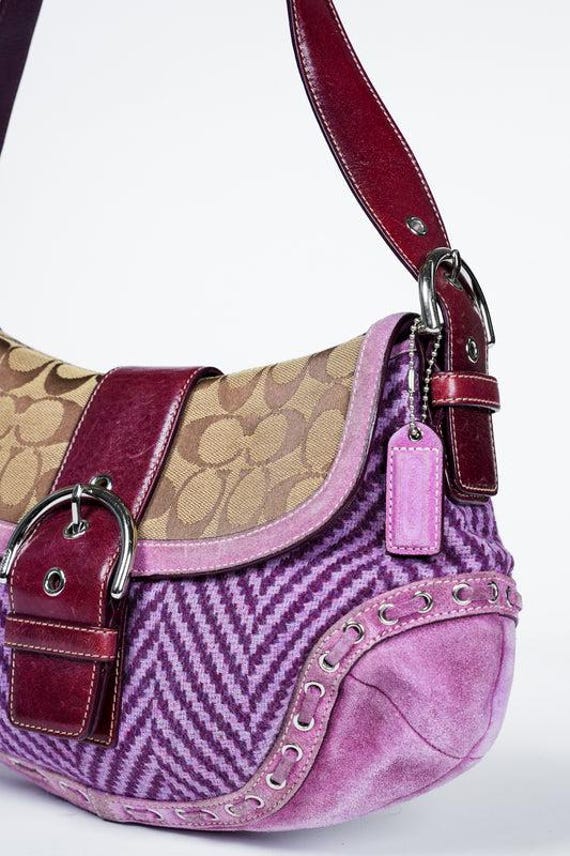 Vintage Y2K Coach Soho Signature Purple Tweed Handbag - Gem