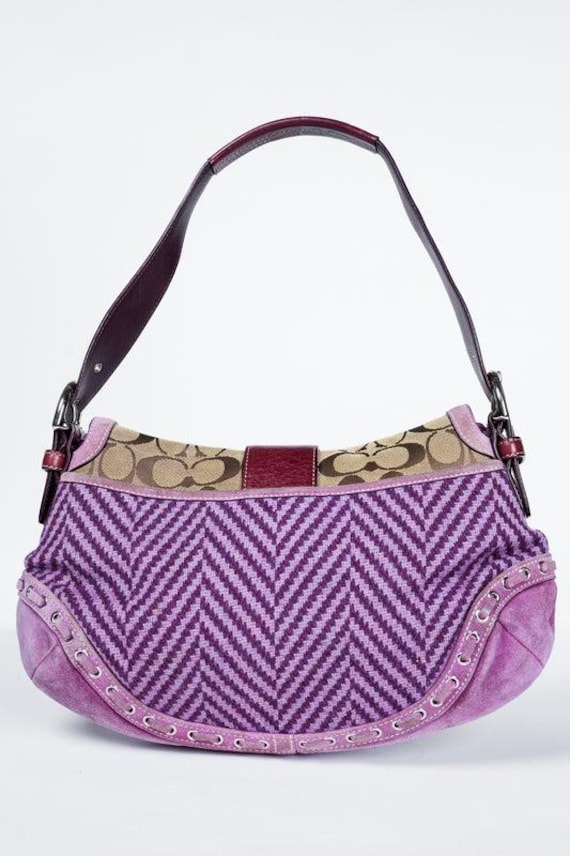 Vintage Y2K Coach Soho Signature Purple Tweed Handbag - Gem