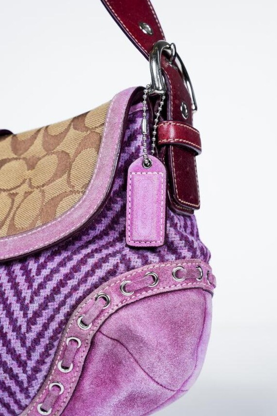 Vintage Y2K Coach Soho Signature Purple Tweed Handbag - Gem