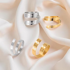 Custom Engraved Rings, Gold & Silver Stainless Steel, Personalized with Date, Name or Message, Couple Gift, Anniversary, Valentine’s Day