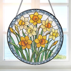 Atrapasueños de narcisos de vitral, colgante floral para ventana de jardín, flor de nacimiento de marzo, regalo para mamá