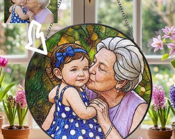 Personalized Stained Glass Photo Suncatcher: Custom Portrait Window Hanging, Grandma Gift, Mother's Day Gift