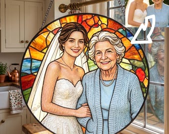Custom Stained Glass Photo Suncatcher: Personalized Grandma Portrait Window Hanging, Mother's Day Gift, Family Keepsake