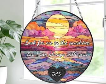 Ocean Sunset Memorial Stained Glass Suncatcher, Window Decor, Sympathy Gift for Mom Dad