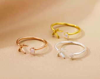 Gold Initial Ring – Adjustable Stainless Steel Crystal Letter Ring